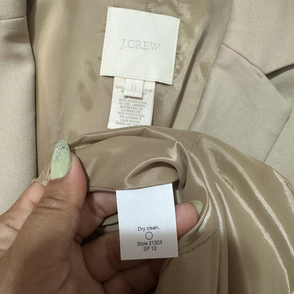 J. Crew Womens Beige Long Sleeve Lapel Collar Button front Blazer Suit Jacket 0 - Picture 6 of 7